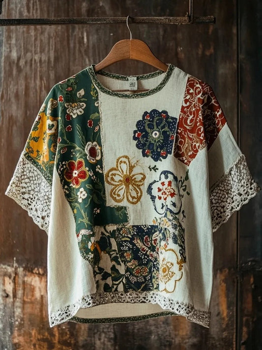 Vesper Vintage Ethnic Floral Linen Men's T-shirt