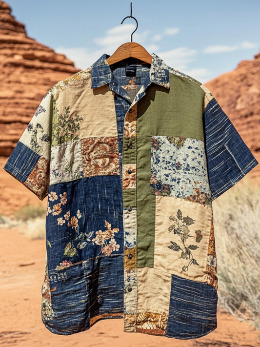 Vesper Men's Applique Patchwork Art Casual Shirt