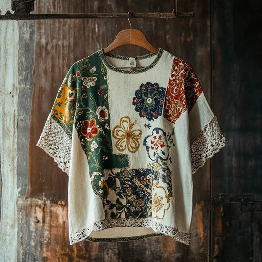 Vesper Vintage Ethnic Floral Linen Men's T-shirt