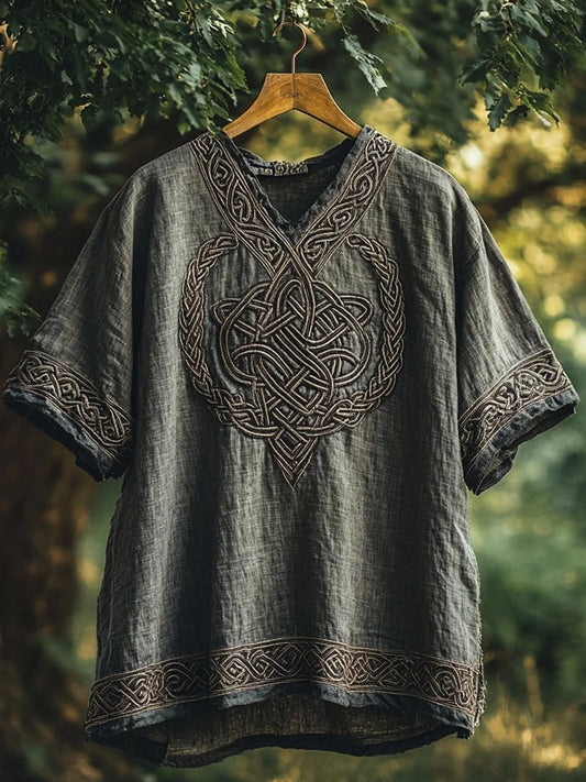 Vesper Men's Viking Celtic Knot Braided Cotton Linen T-shirt
