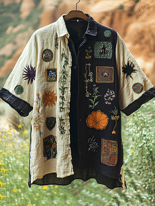 Vesper Men's Vintage Spliced Contrasting Linen Shirt